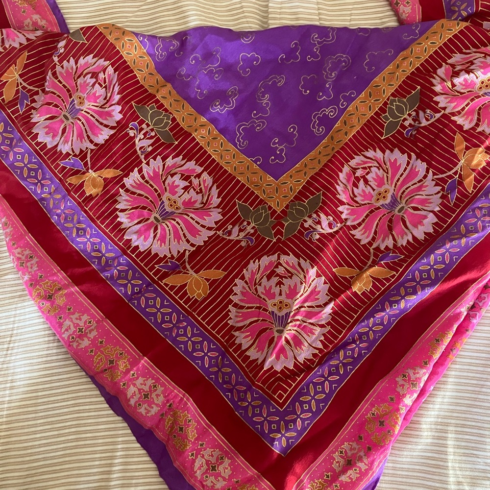 Vintage Floral Red and Purple Scarf